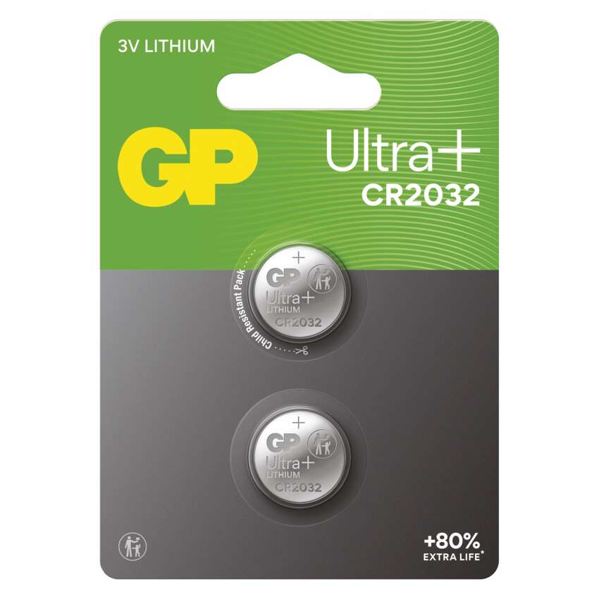 Lítiová gombíková batéria GP Ultra plus CR2032, 2 ks