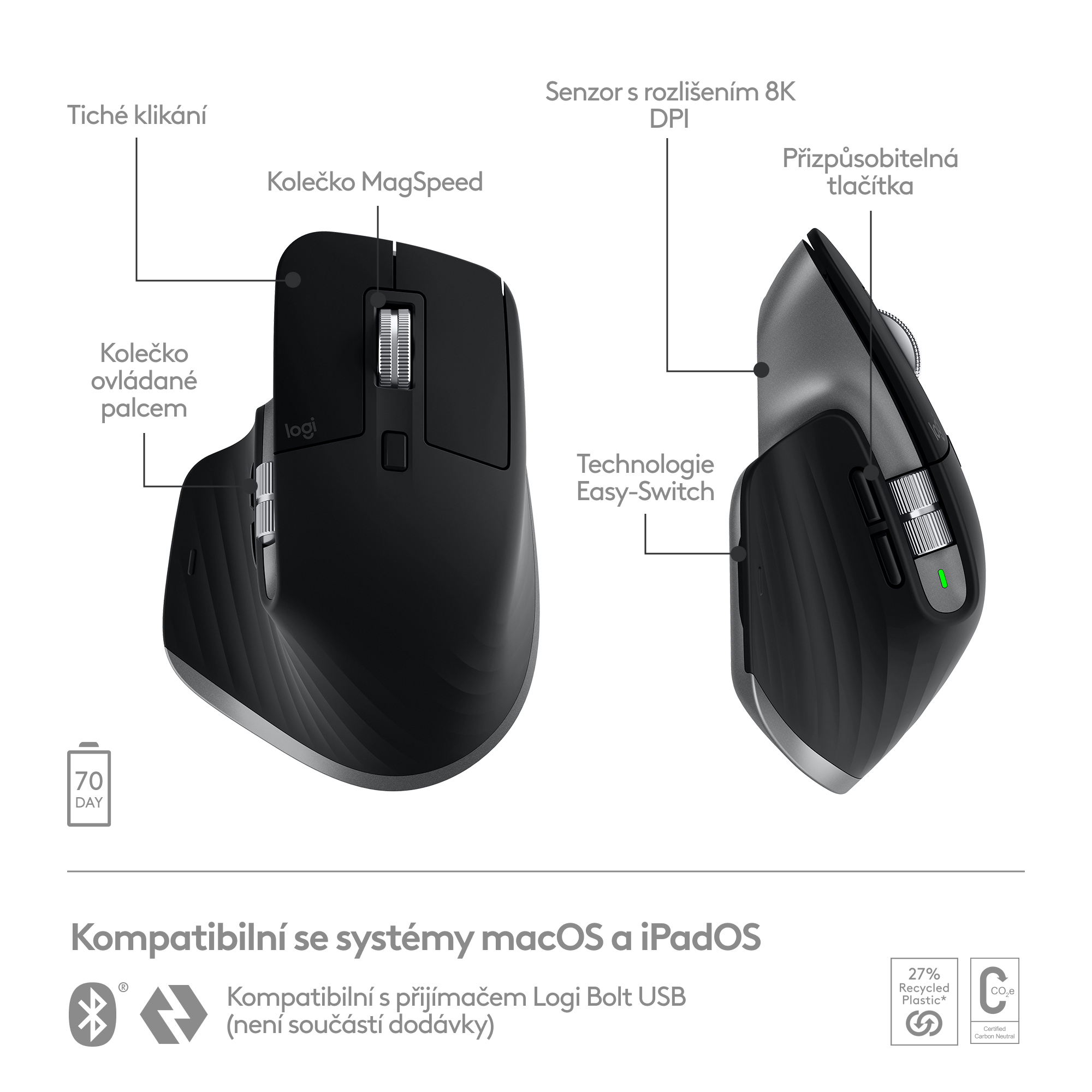 Logitech MX Master 3S For Mac Performace Bezdrôtová myš Space Grey