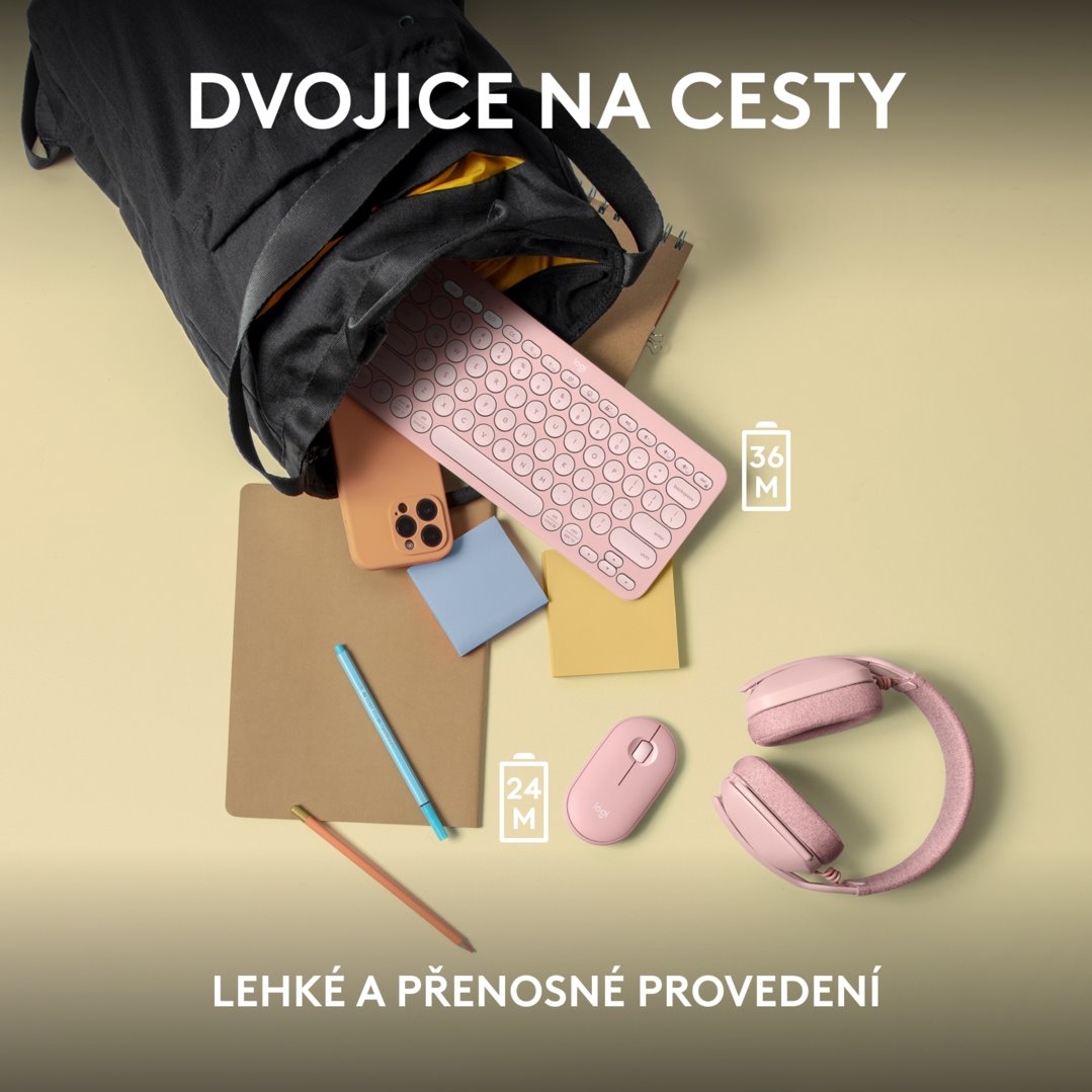 Logitech Pebble 2 Combo, bezdrôtová klávesnica a myš, ružová