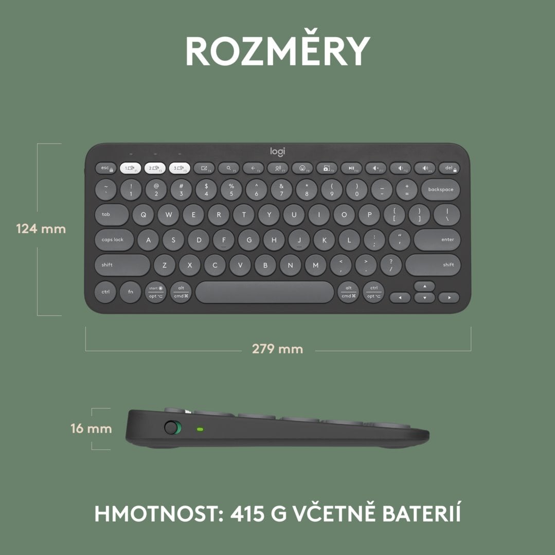Logitech Pebble Keys 2 K380s, US, bezdrátová klávesnice, grafitová