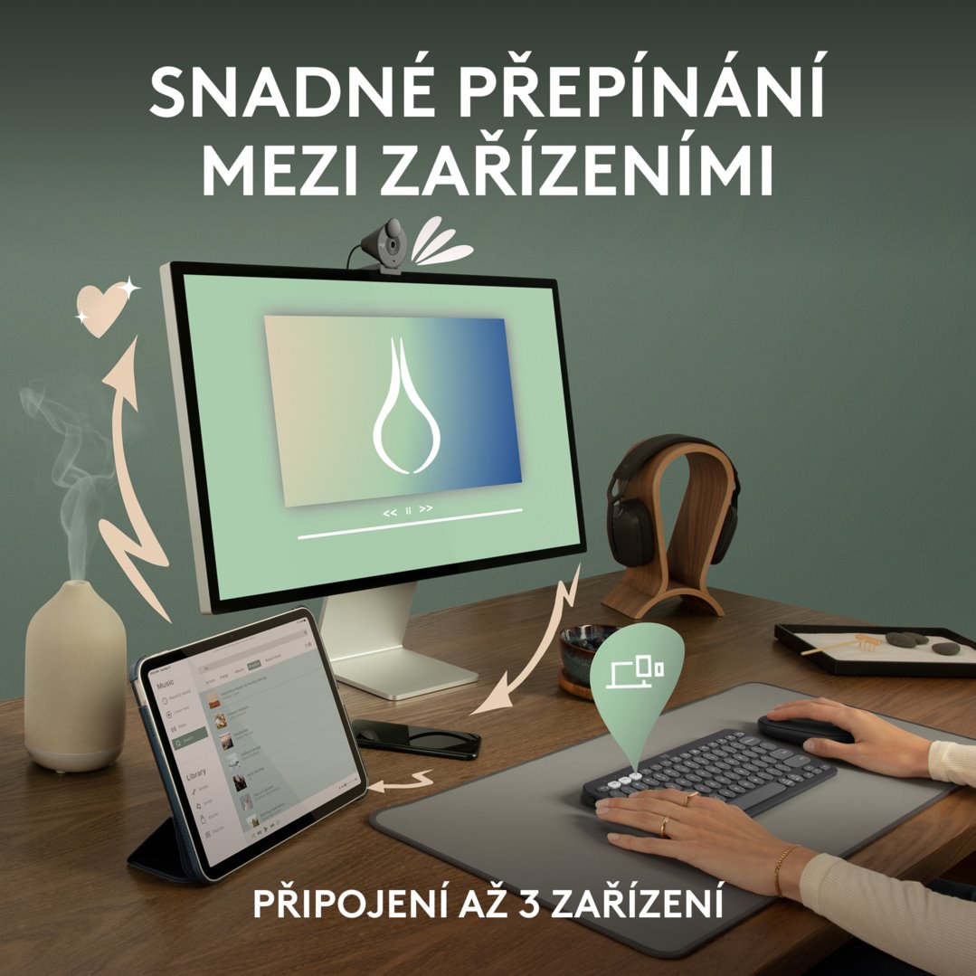 Logitech Pebble Keys 2 K380s, US, bezdrátová klávesnice, růžová