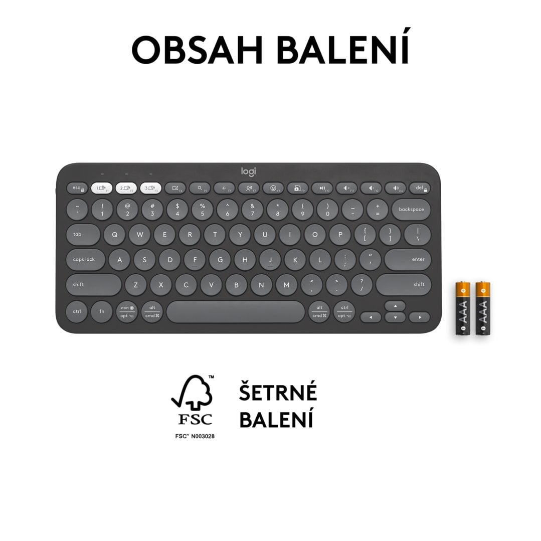 Logitech Pebble Keys 2 K380s, US, bezdrôtová klávesnica, grafitová