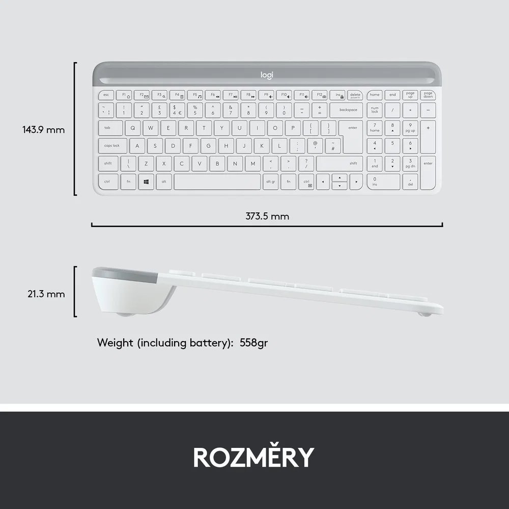 Logitech Slim Wireless Combo MK470, biela – CZ/SK
