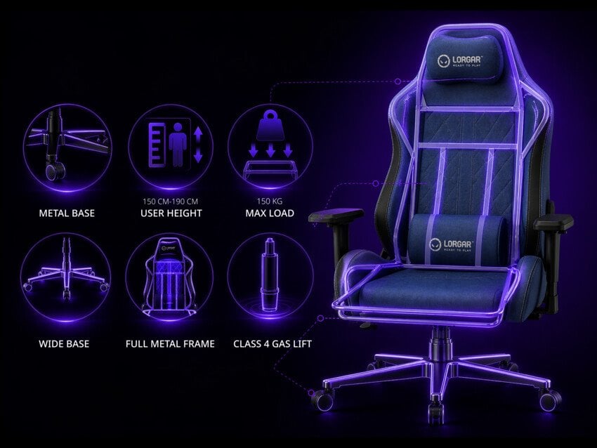 LORGAR CHA41, Ergonomic Gaming Chair Advanced, Modrá