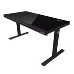 LORGAR stůl s nastavitelnou výškou, bezdrátovou nabíječkou, RGB osvětlením a USB porty, tvrzené sklo, černý