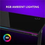LORGAR stůl s nastavitelnou výškou, bezdrátovou nabíječkou, RGB osvětlením a USB porty, tvrzené sklo, černý