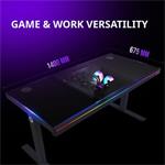 LORGAR stůl s volitelnou výškou, vestavěnou skříní pro PC, bezdrátovou nabíječkou, RGB a USB porty, dřevěná deska