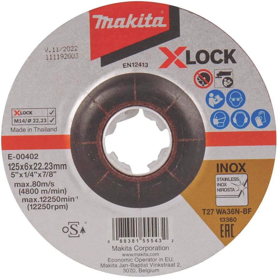 Makita E-00402 brúsny kotúč z nehrdzavejúcej ocele X-LOCK 125x6mm