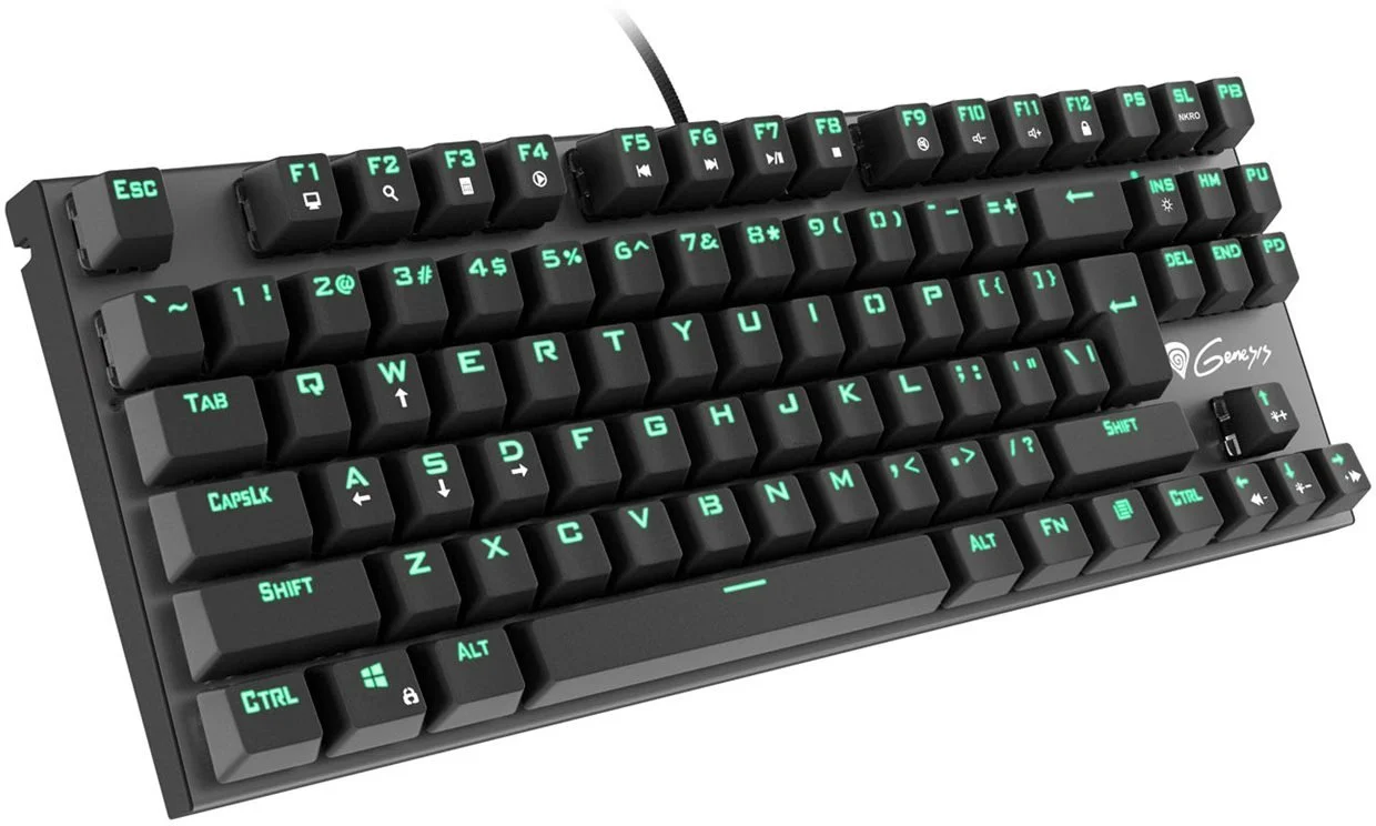 Mechanická herná klávesnica GENESIS THOR 300 TKL, US layout, zelené podsvietenie, Outemu Blue switch NKG-0945