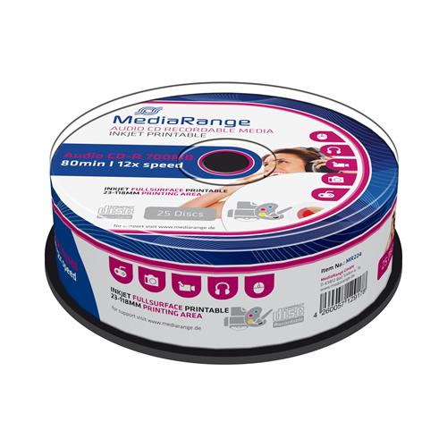 MediaRange Audio CD-R 700MB 12x, spindl 25ks Inkjet Printable