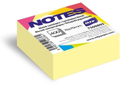 MFP Samolepiaci blok 75x75mm 400 listov žltá pastelová