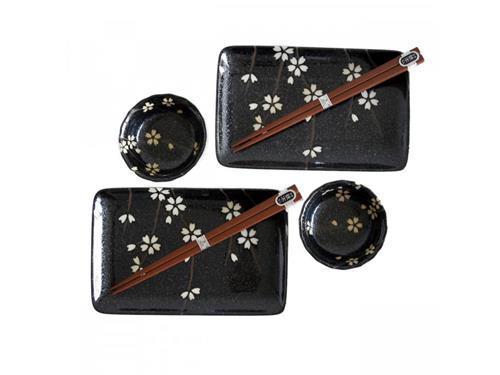 MIJ Sushi set s hůlkami Black with White Petals, 4 ks