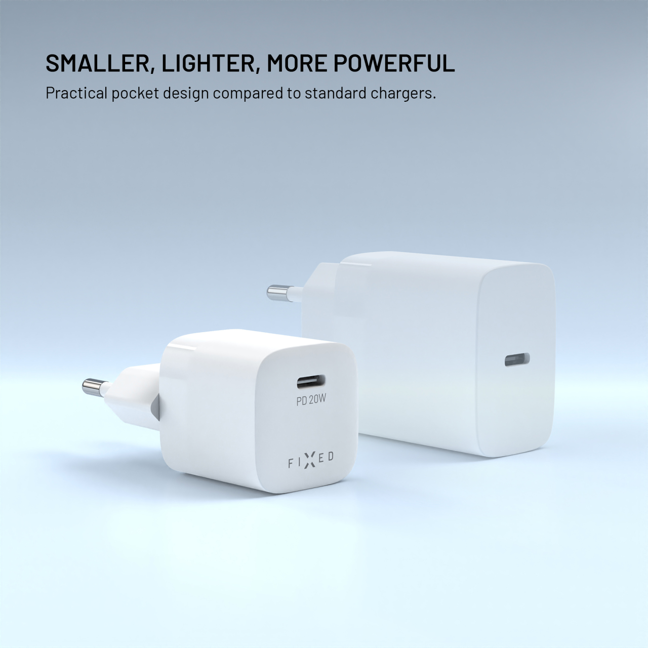 Mini sieťová nabíjačka FIXED s výstupom USB-C a podporou PD, 20 W, biela