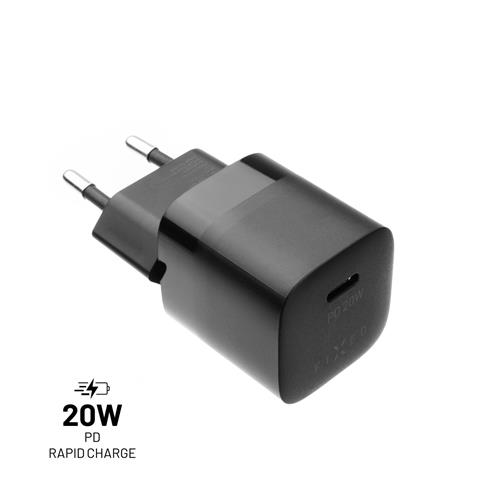 Mini sieťová nabíjačka FIXED s výstupom USB-C a podporou PD, 20 W, čierna