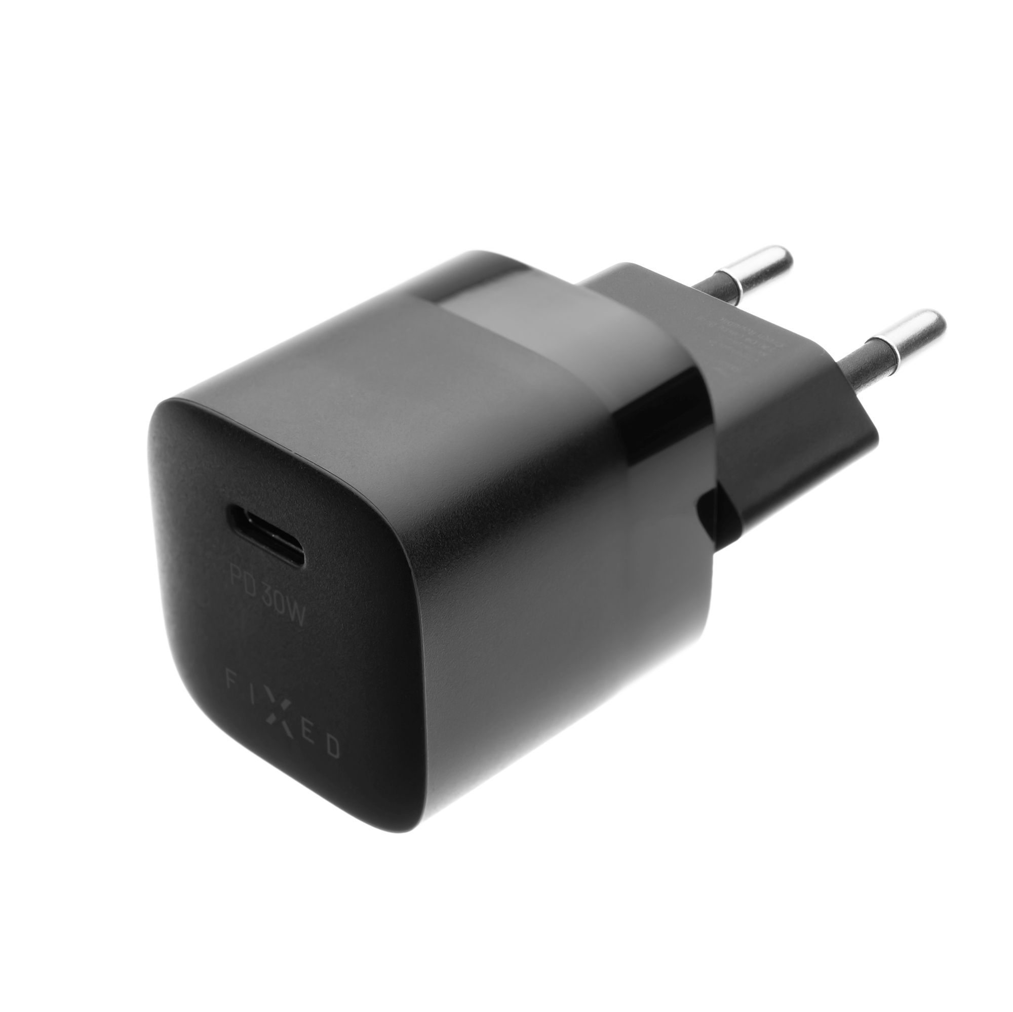 Mini sieťová nabíjačka FIXED s výstupom USB-C a podporou PD, 30 W, čierna