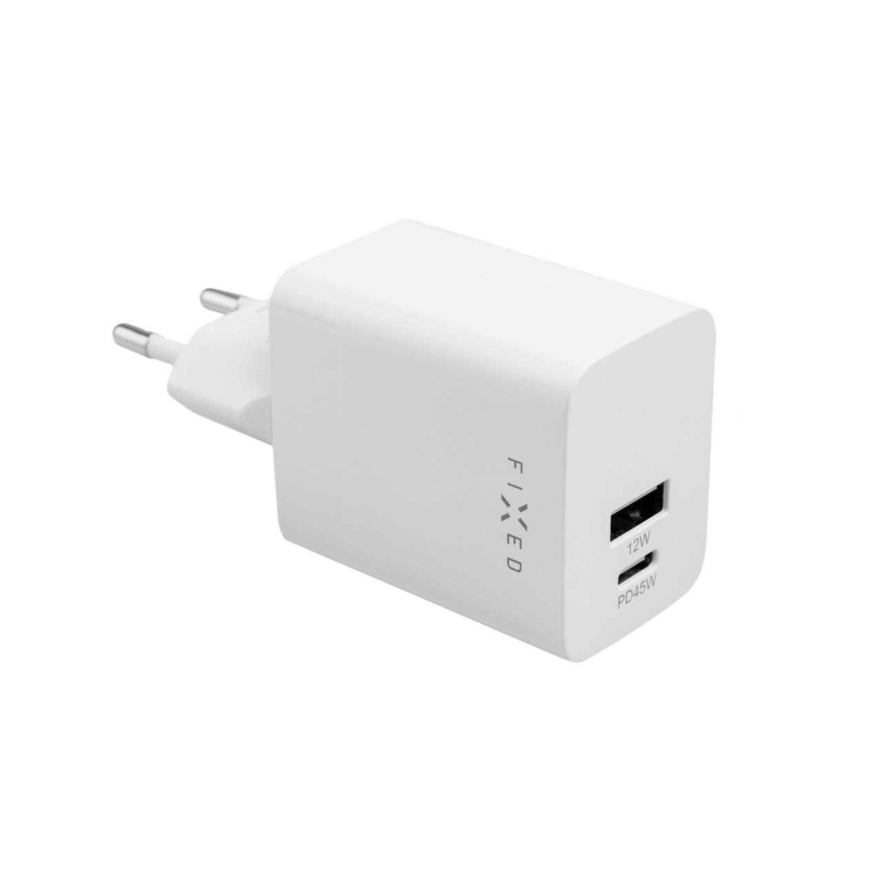 Mini sieťová nabíjačka FIXED s výstupom USB-C a USB, podpora PD, 45 W, biela