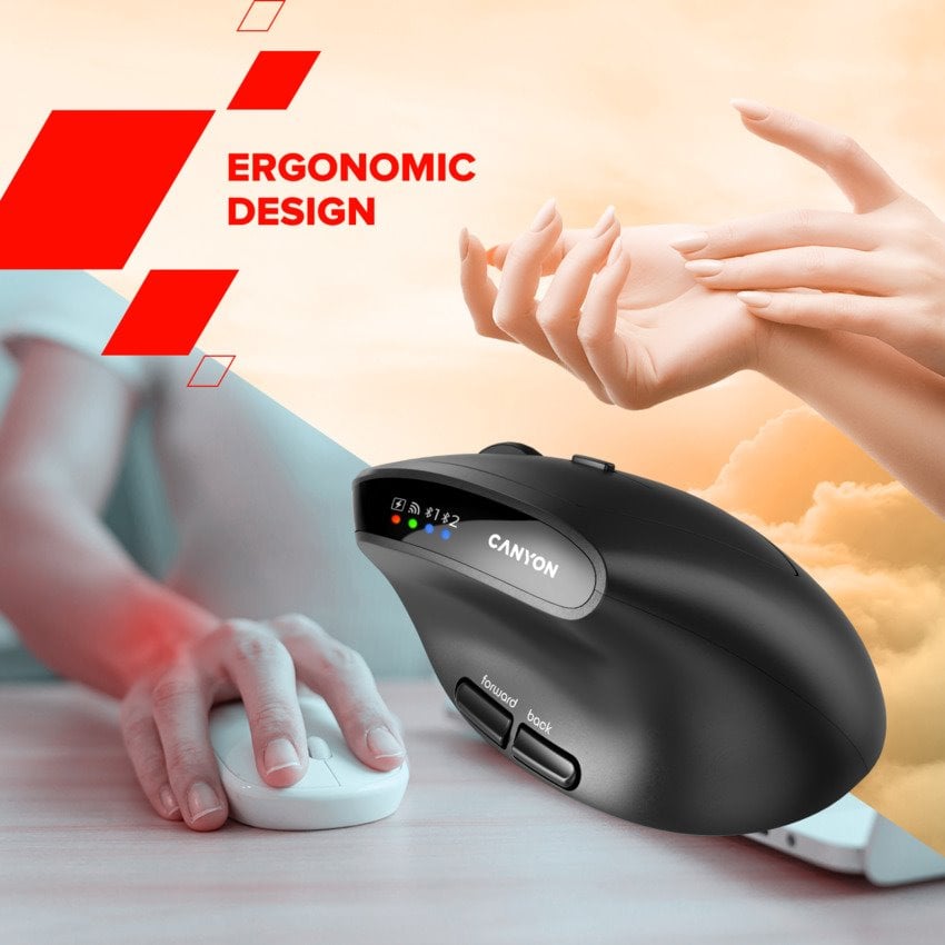 Myš CANYON MW-25 Ergonomická LED AA Dvojitý režim Bezdrôtová čierna