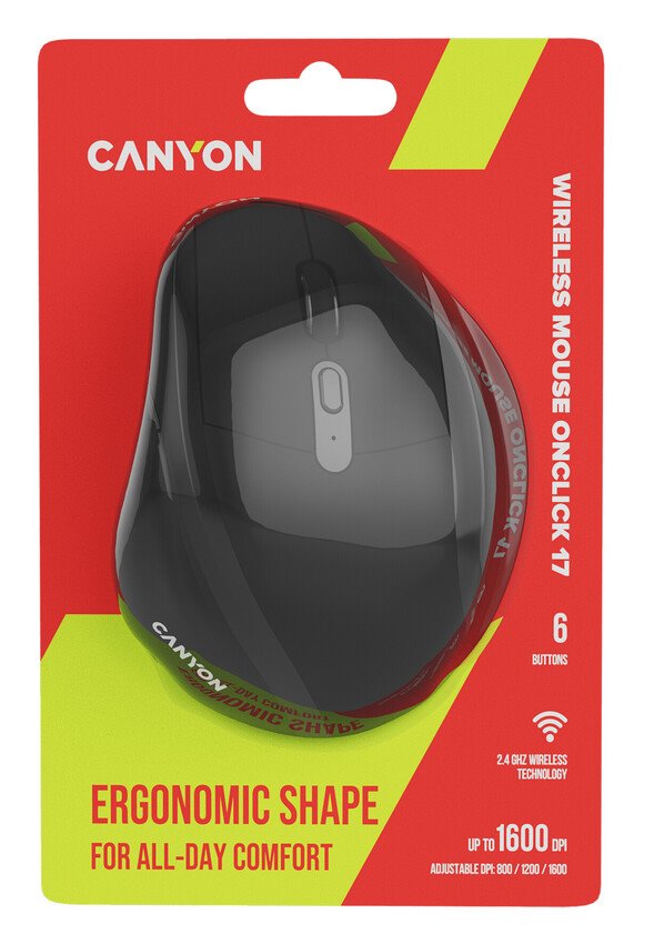 Myš CANYON OnClick 17 Ergonomická 6 tlačidiel 1600 DPI bezdrôtová čierna