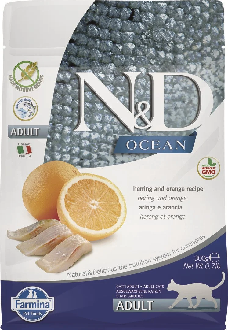 N&D OCEAN CAT Adult Herring & Orange 300g granule pro kočky