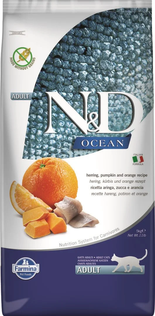 N&D OCEAN CAT Adult Herring, Pumpkin & Orange 5kg granule pre mačky