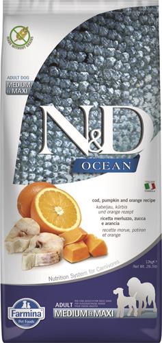 N&D OCEAN DOG Adult M/L Codfish & Pumpkin & Orange 12kg granule pre psov