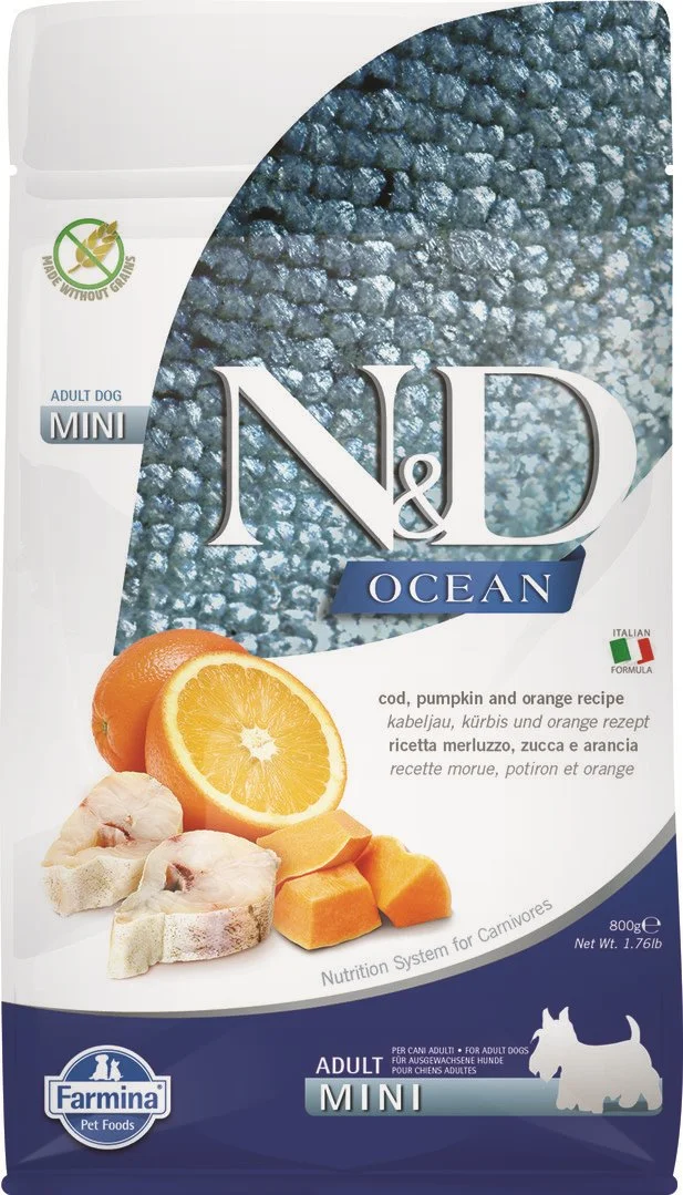 N&D OCEAN DOG Adult Mini Codfish & Pumpkin & Orange 800g granule pro psy