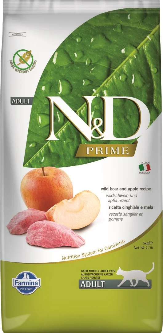 N&D PRIME CAT Adult Boar & Apple 5kg granule pro kočky