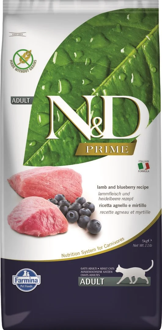 N&D PRIME CAT Adult Lamb & Blueberry 5kg granule pro kočky