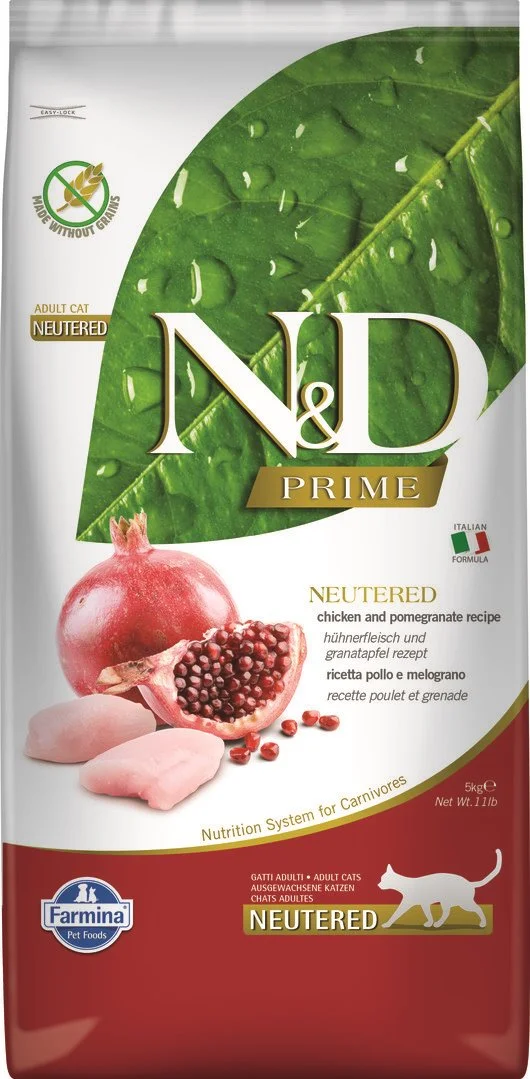 N&D PRIME CAT Neutered Chicken & Pomegranate 5kg granule pro kastrované kočky