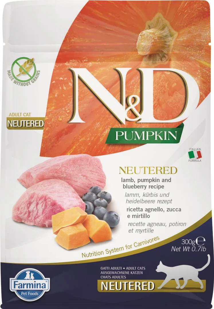 N&D PUMPKIN CAT Neutered Lamb & Blueberry 300g granule pro kastrované kočky
