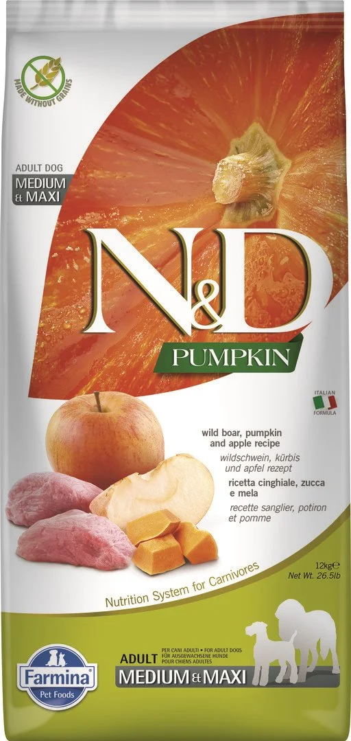 N&D PUMPKIN DOG Adult M/L Boar & Apple 12kg granule pre psov