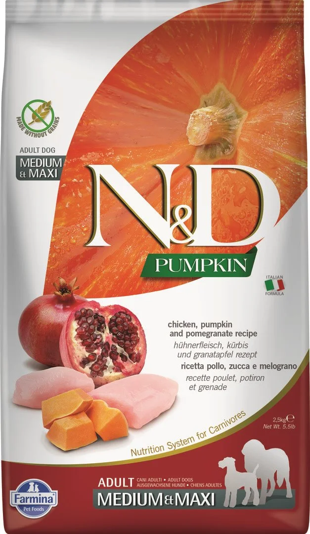 N&D PUMPKIN DOG Adult M/L Chicken & Pomegranate 2,5kg granule pre psy
