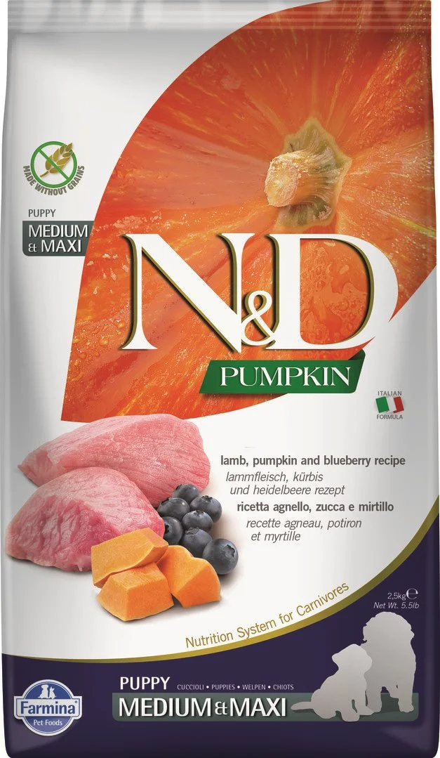 N&D PUMPKIN DOG Puppy M/L Lamb & Blueberry 2,5kg granule pre šteňatá