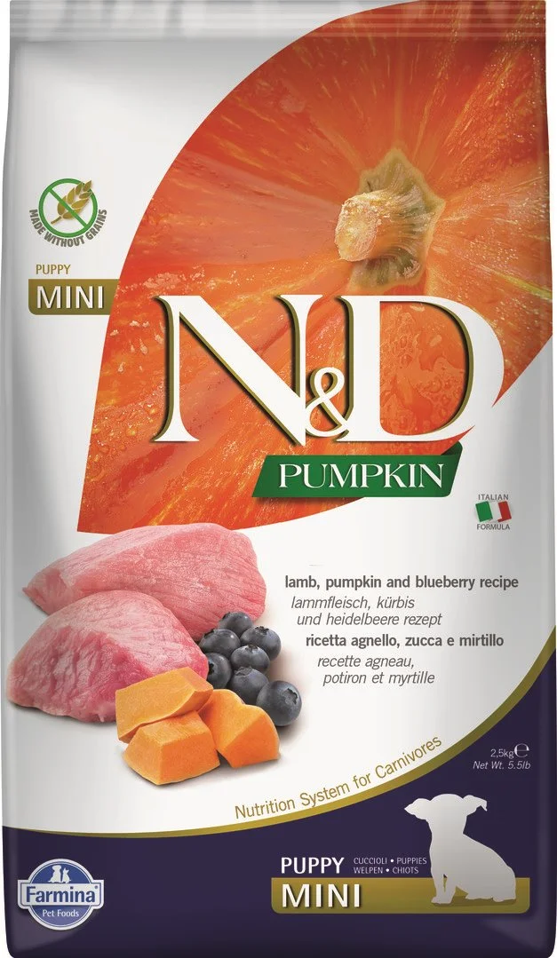 N&D PUMPKIN DOG Puppy Mini Lamb & Blueberry 2,5kg granule pre šteňatá