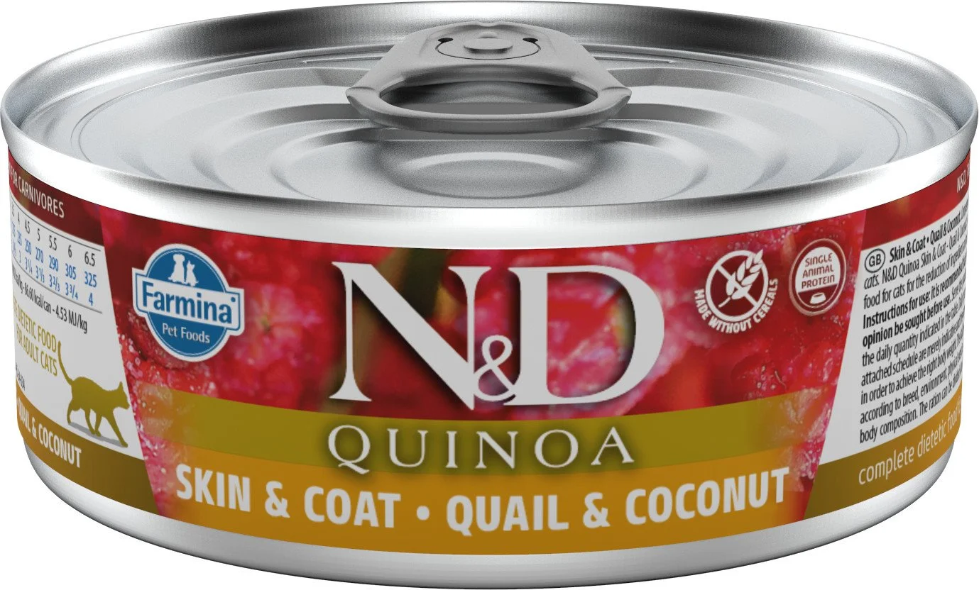 N&D QUINOA CAT Adult Quail & Coconut 80g konzerva pro kočky