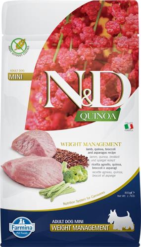 N&D QUINOA DOG Weight Management Lamb & Broccoli Mini 800g granule pre psov