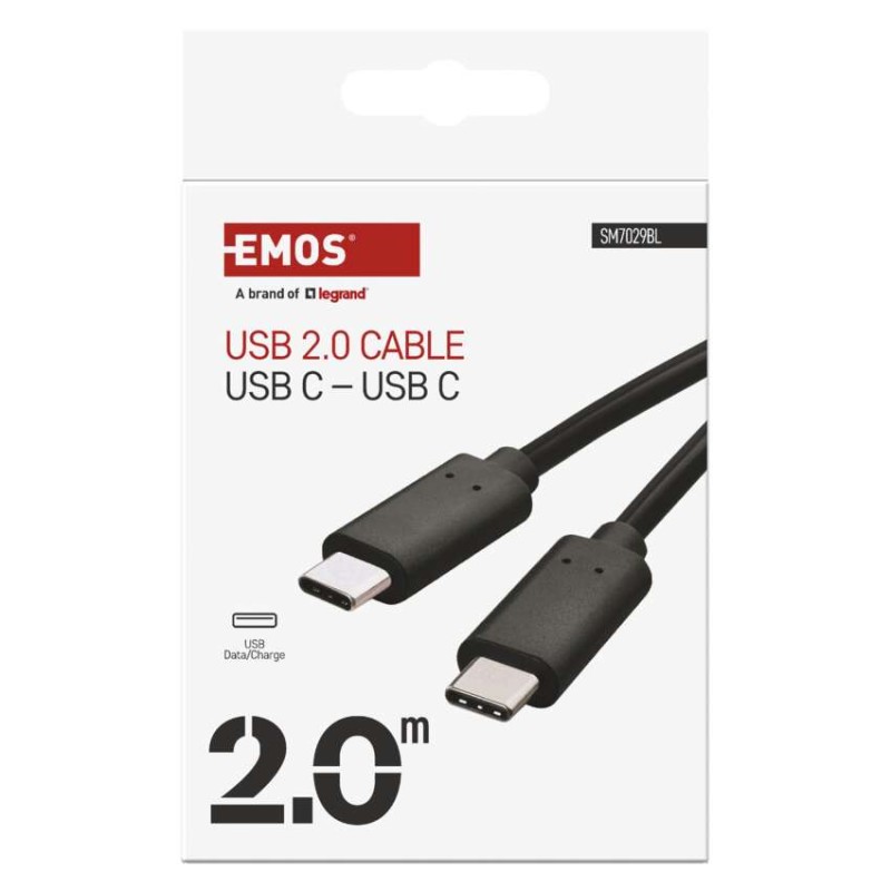 Nabíjací a dátový kábel EMOS 2.0 USB-C / USB-C, 2 m, čierny
