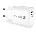 Nabíjací adaptér CONNECT IT DUPLEX 1xLightning + 1×USB-C, 20W, kábel 27W, BIELY