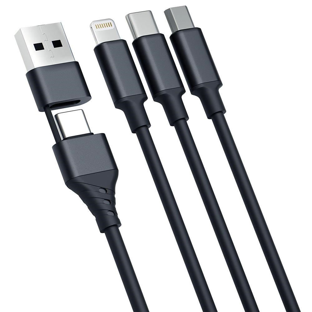 Nabíjací kábel 3mk – Hyper Cable 3 v 1 A/C na C/Micro/Lightning 1,5 m, čierny