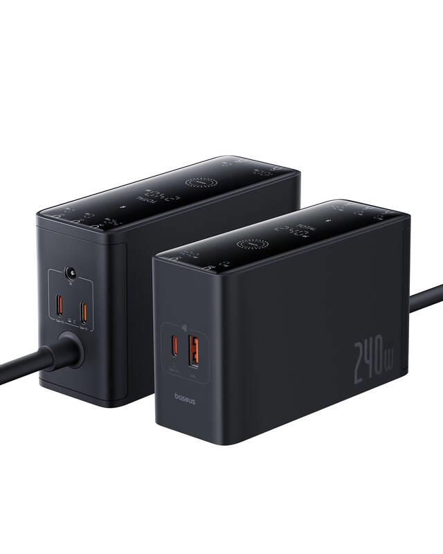 Nabíjacia stanica Baseus GaN Digital 240W 3xUSB-C, 1xUSB, 1xDC čierna