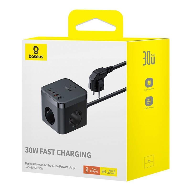 Nabíjacia stanica Baseus PowerCombo Cube 30W 3x zásuvka, 2xUSB, 2xUSB-C čierna