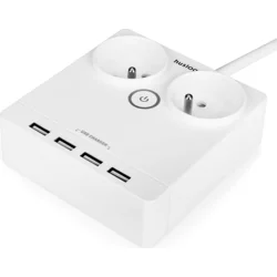 Nabíjacia stanica Huslog 12W 2xzásuvka, 4xUSB biela