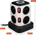 Nabíjacia stanica Huslog 15 W, 8 zásuviek, 1x USB-C, 3x USB, 1x biele LED svetlo