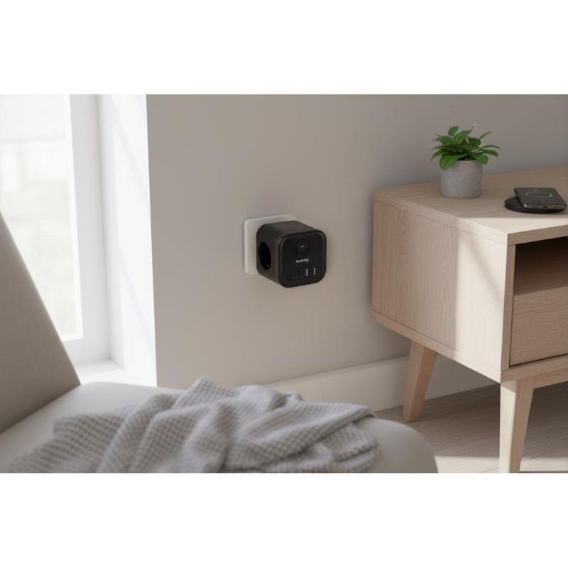 Nabíjacia stanica Huslog 15W 3xzásuvka, 2xUSB-C, 2xUSB, 1x vypínač čierna