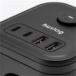 Nabíjacia stanica Huslog 15W 3xzásuvka, 2xUSB-C, 2xUSB čierna