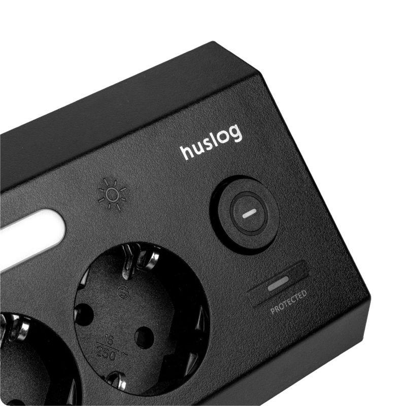 Nabíjacia stanica Huslog 15W 4x zásuvka, 2xUSB-C, 2xUSB, 1x LED svetlo čierna
