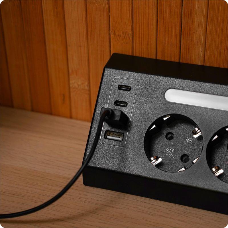 Nabíjacia stanica Huslog 15W 4x zásuvka, 2xUSB-C, 2xUSB, 1x LED svetlo čierna