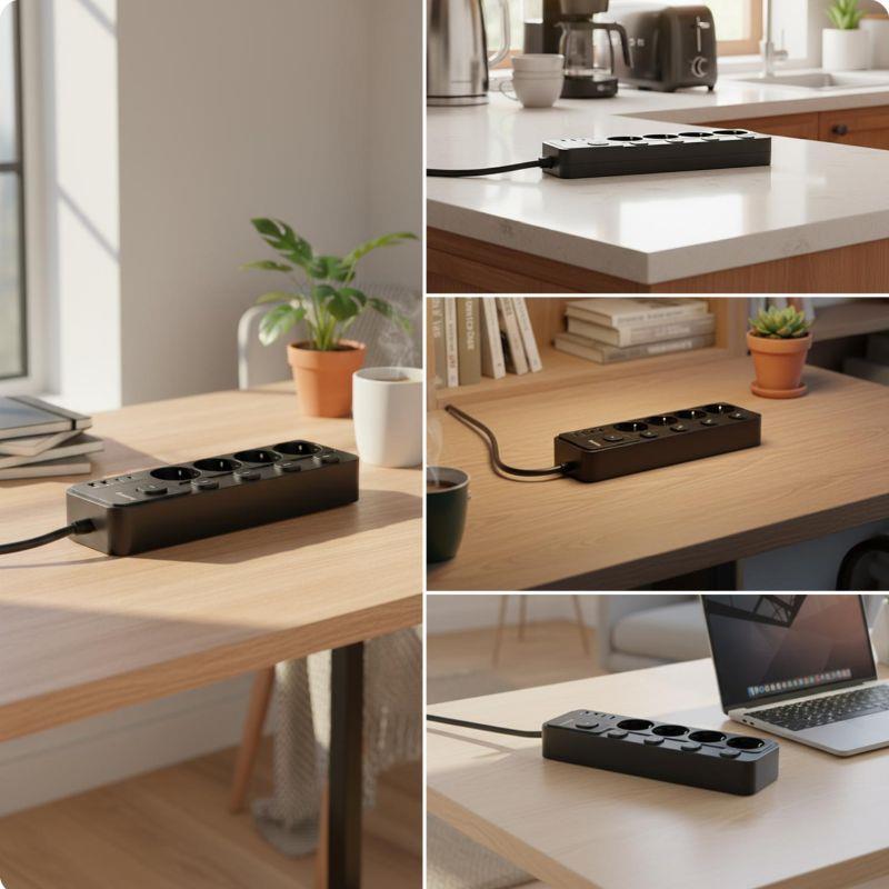 Nabíjacia stanica Huslog 15W 4xzásuvka, 2xUSB-C, 2xUSB, 5x vypínač čierna