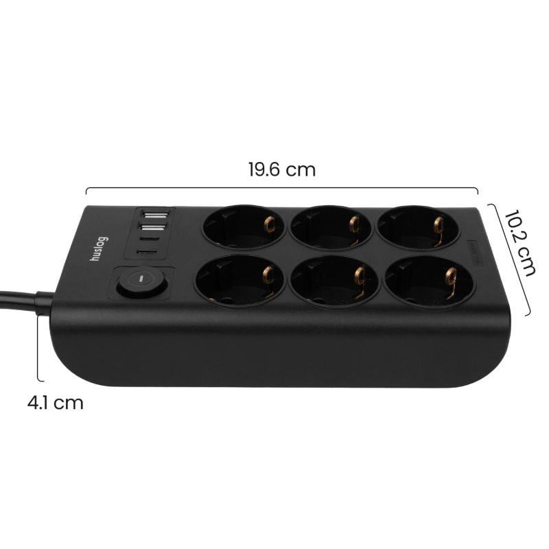 Nabíjacia stanica Huslog 15W 6xzásuvka, 2xUSB-C, 2xUSB čierna