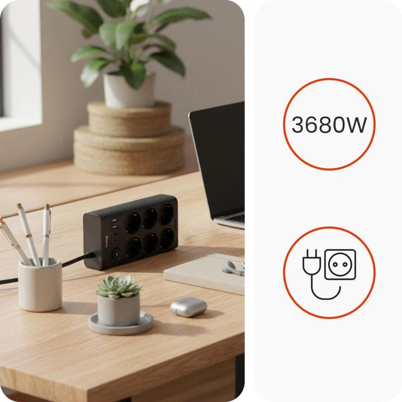 Nabíjacia stanica Huslog 15W 6xzásuvka, 2xUSB-C, 2xUSB čierna